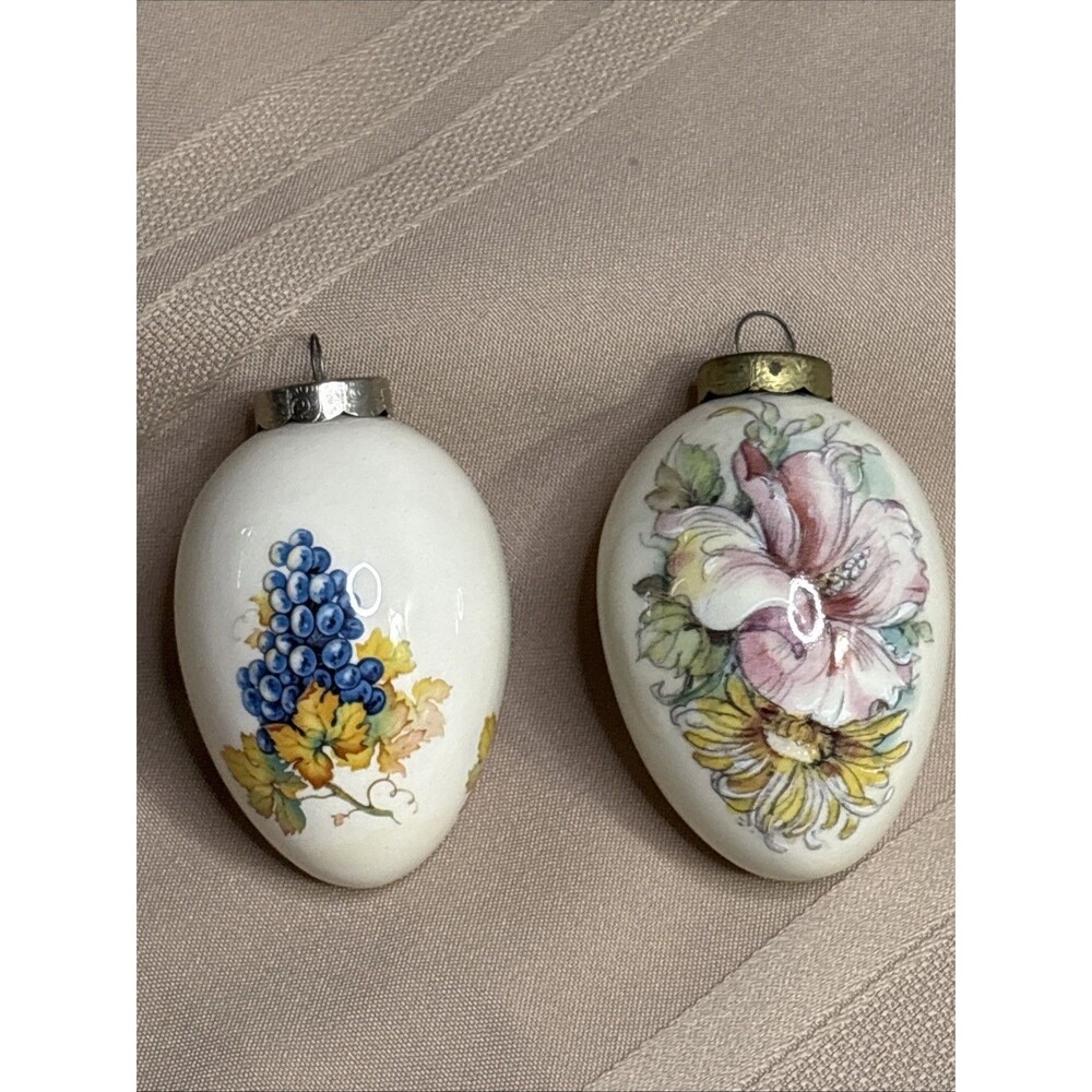 The Egg Lady VTG Lot Of 2 Hanging Floral Design Porcelain Eggs – Signed